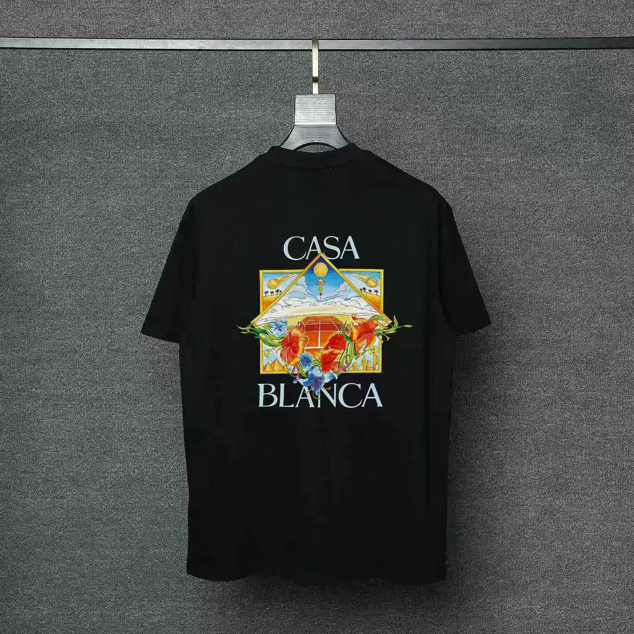 26ss CASABLANCA original printing process short-sleeved T-shirt original development using high-density double yarn pure cotton fabric upper body soft and comfortable color Black White Dark Green color Orange Pink Blue Royal Blue color cigarette powder 8 colors Sizes S M L XL